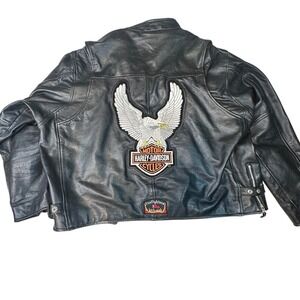 Leather Motorcycle Jacket Harley Davison Eagle Patch - Firefighter Biker Size 52